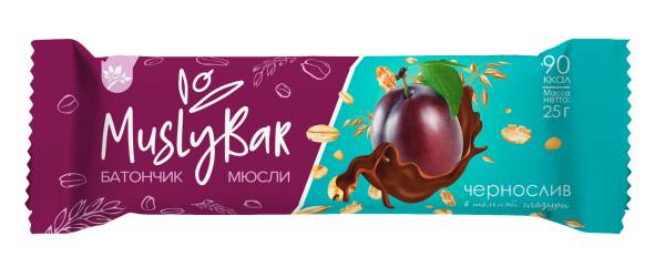 Изображение товара Батончик мюсли MuslyBar Чернослив в темной глазури 25г Батончик мюсли MuslyBar Чернослив в темной глазури 25г фотография