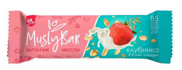 Изображение товара Батончик мюсли MuslyBar Клубника в белой глазури 25г Батончик мюсли MuslyBar Клубника в белой глазури 25г фотография